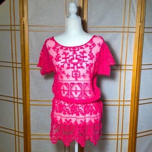 Yoana Baraschi Pink Embroidered Sheer Top Sz.M